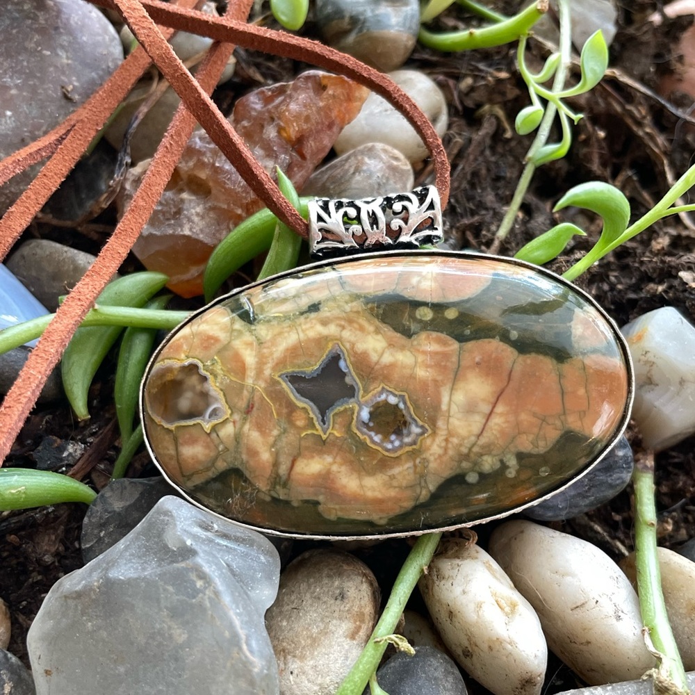 😵 Rhyolite Oval Crystal Stone Bolero Necklace Stone mineral western cowgirl boy